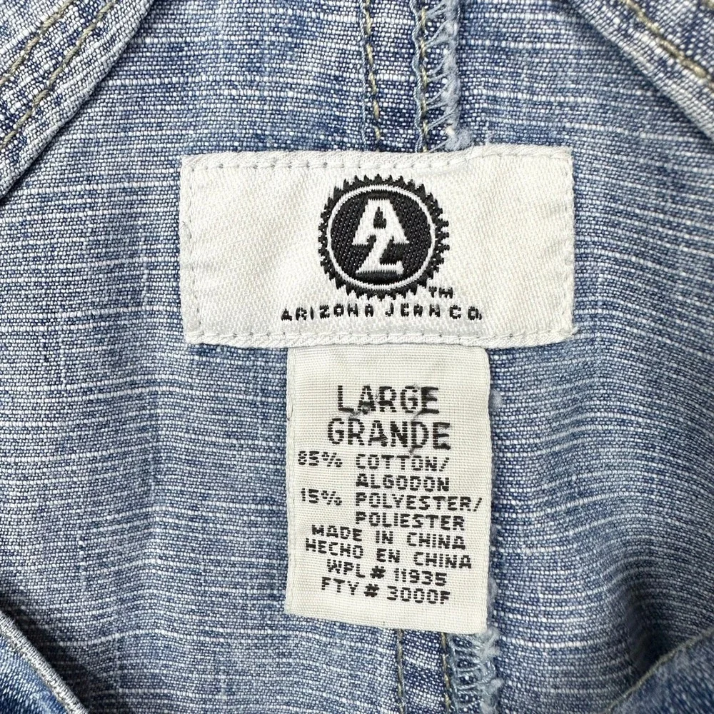 Vintage 90s Arizona Jean Co Womens Size L Denim Overalls Shorts Faded Wash Blue - Picture 2 of 8